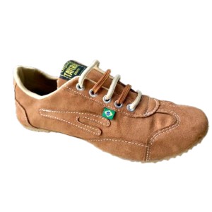 Sapat&ecirc;nis Rasteira Caramelo de camur&ccedil;a